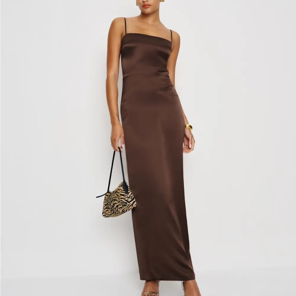 Reformation Frankie Cafe Brown Silk Dress